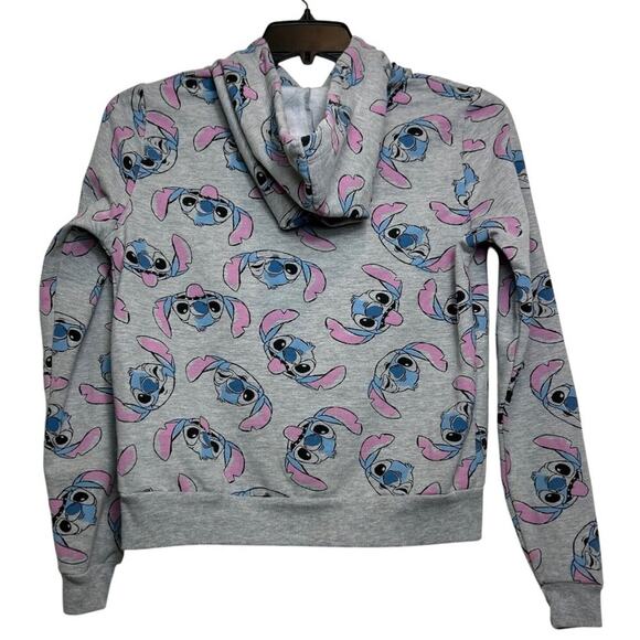 Disney XS Stitch Character Print Gray Hoodie Sweatshirt 100% Polyester Long Slee - Picture 2 of 6